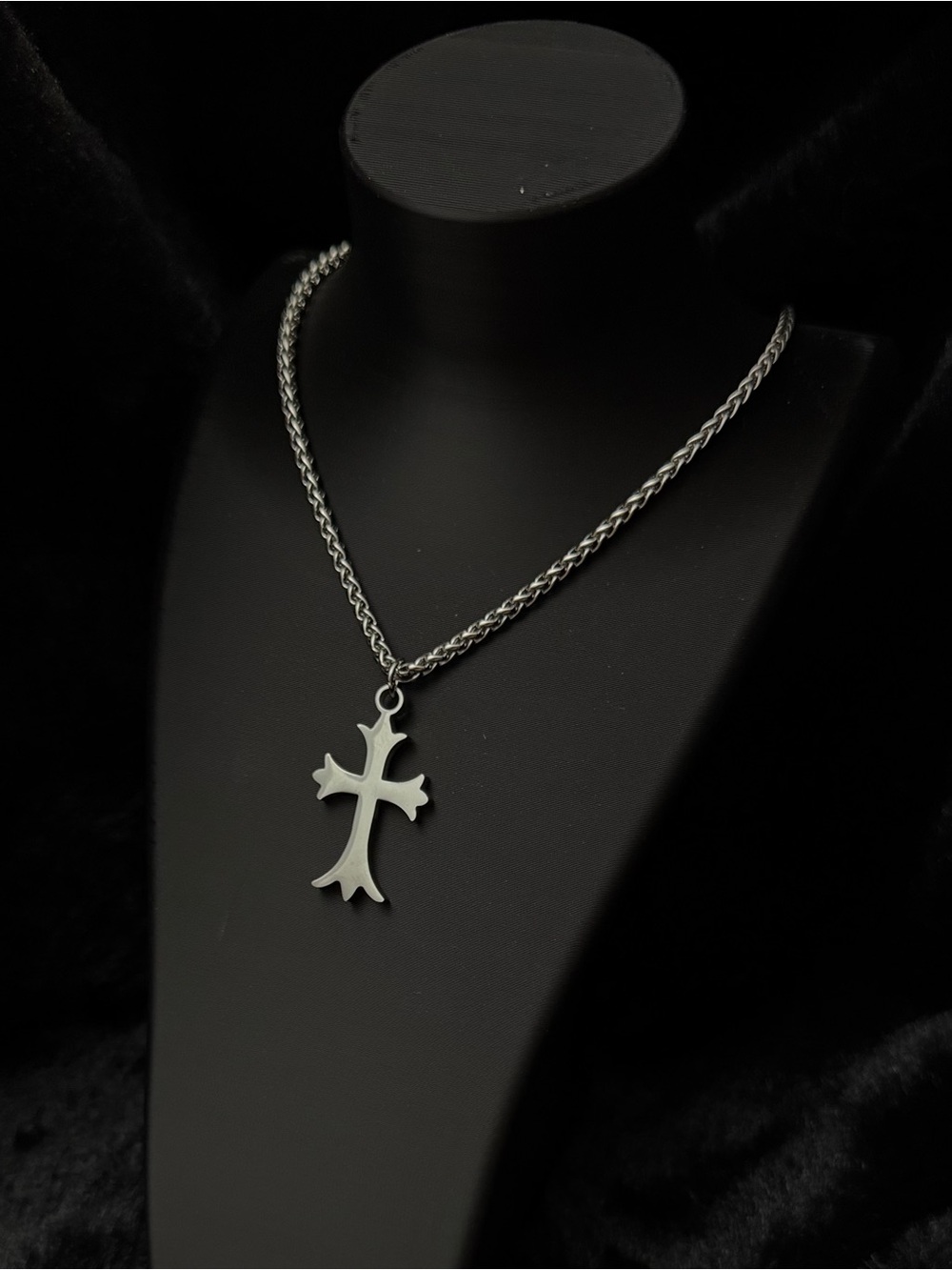 Solid Gothic Cross Pendant Twisted Rope Chain Titanium Steel Necklace